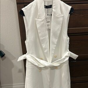 Zara Ivory Sleeveless Vest with Belt